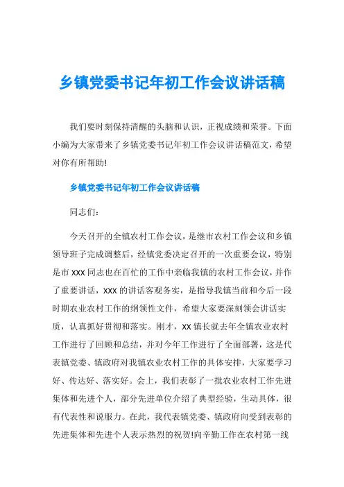 乡镇党委书记年初工作会议讲话稿