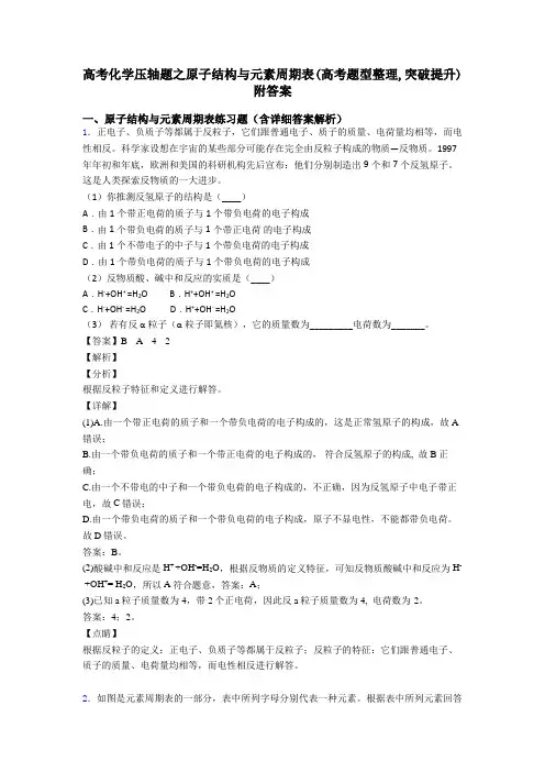 高考化学压轴题之原子结构与元素周期表(高考题型整理,突破提升)附答案