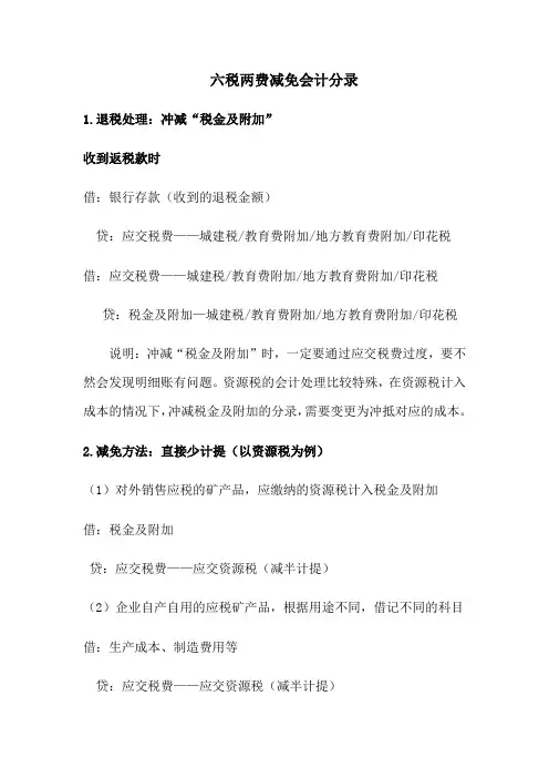 六税两费减免会计分录