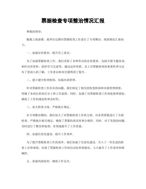 票据检查专项整治情况汇报
