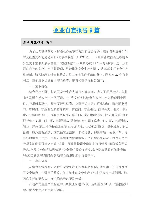 企业自查报告9篇