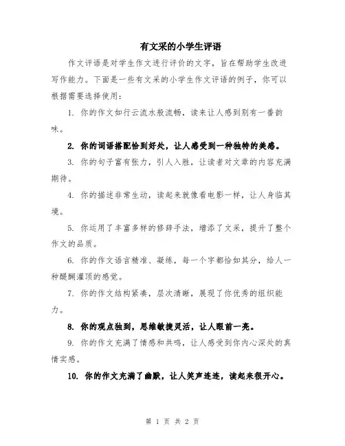 有文采的小学生评语