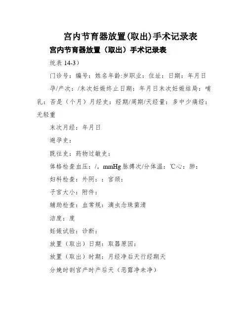 宫内节育器放置(取出)手术记录表