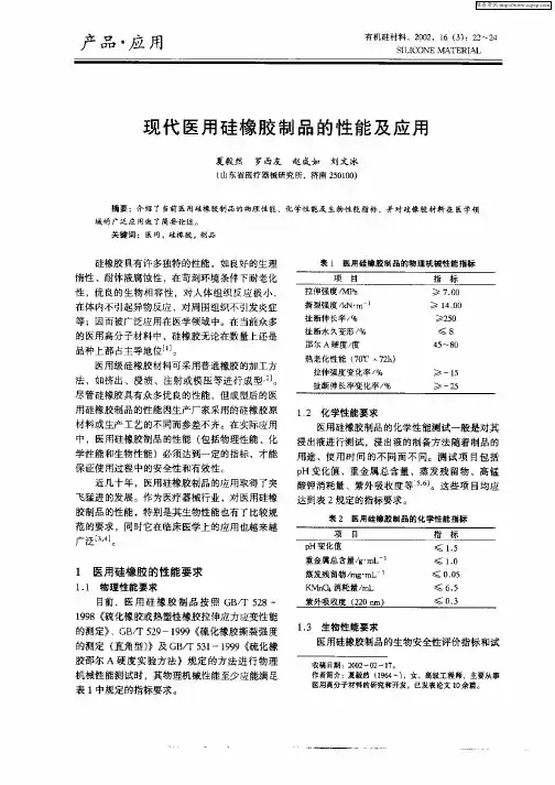 现代医用硅橡胶制品的性能及应用