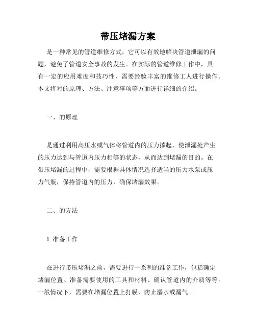 带压堵漏方案