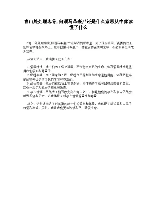 青山处处埋忠骨,何须马革裹尸还是什么意思从中你读懂了什么