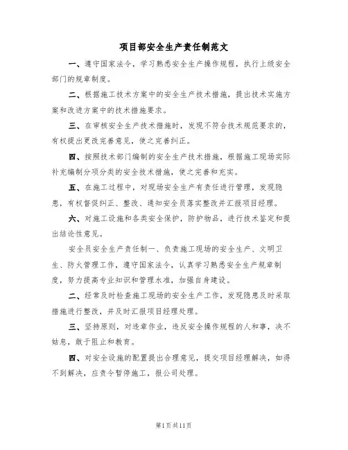 项目部安全生产责任制范文(6篇)