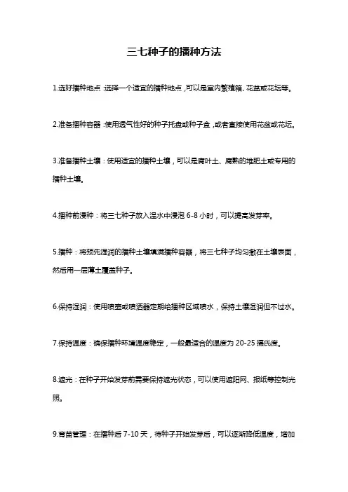 三七种子的播种方法