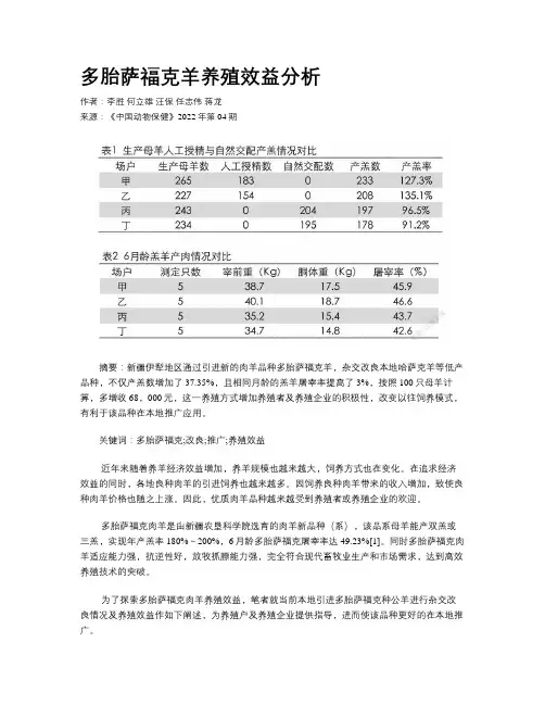 多胎萨福克羊养殖效益分析