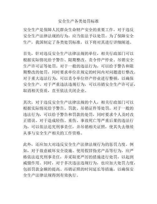 安全生产各类处罚标准