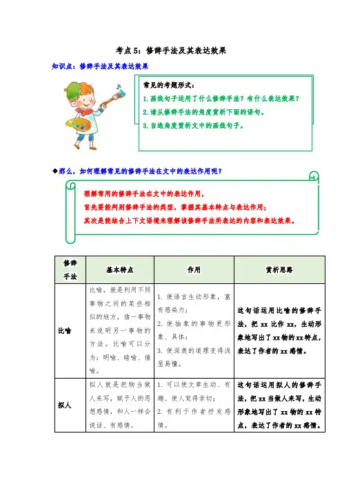 专题05 修辞手法及其表达效果(知识梳理+典题精讲)- 2021年中考语文记叙文考点精讲精练