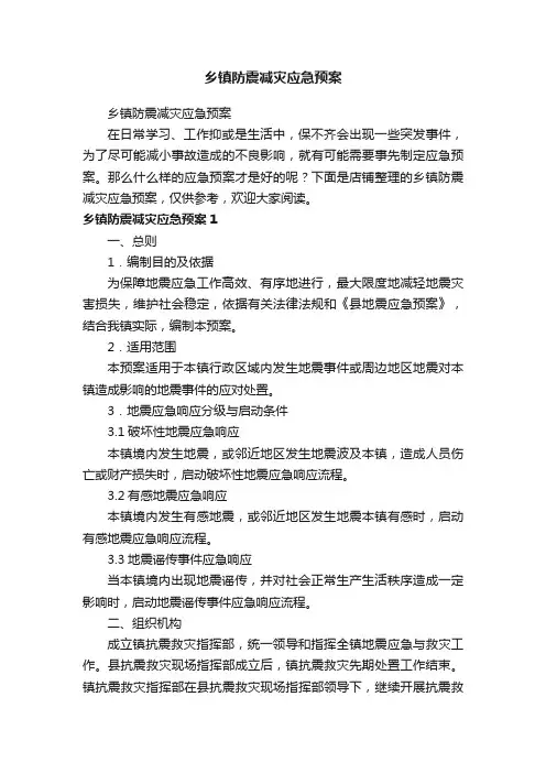 乡镇防震减灾应急预案