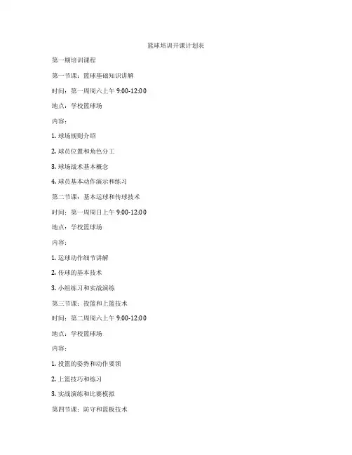 篮球培训开课计划表
