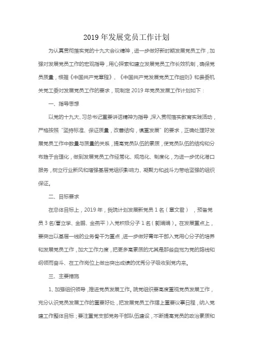 2019年发展党员工作计划