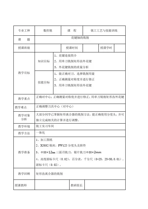 花键轴的铣削