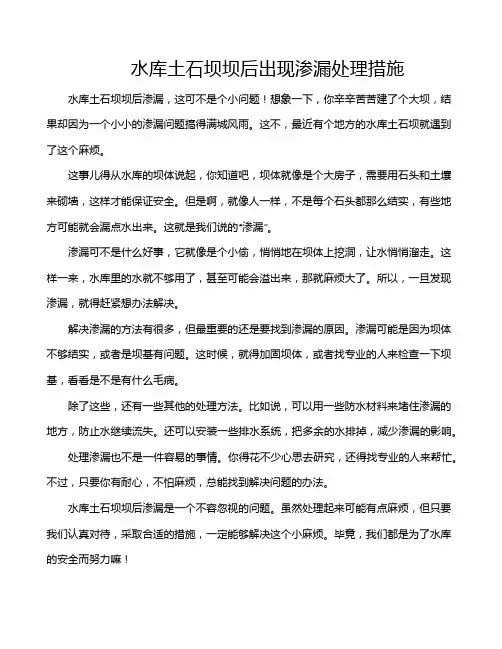 水库土石坝坝后出现渗漏处理措施