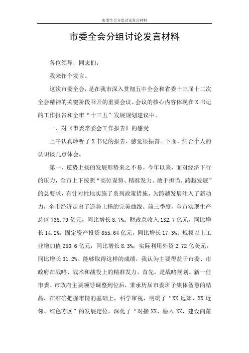市委全会分组讨论发言材料