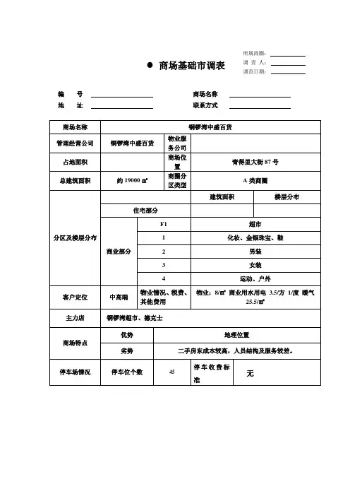 商场基础市调表