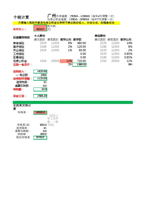个人税后薪资计算表