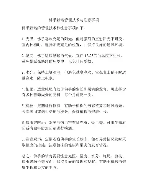 佛手栽培管理技术与注意事项