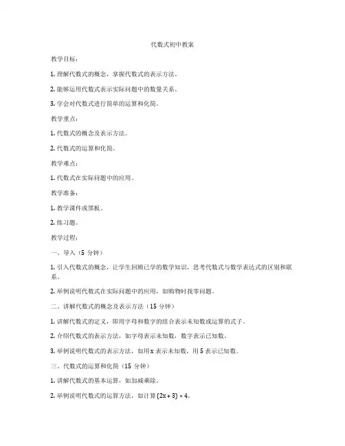 代数式初中教案