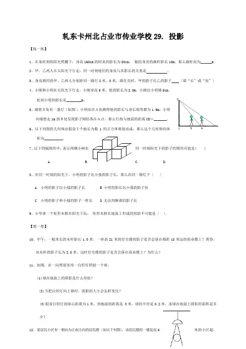 九年级数学下册(投影)同步练习1  试题