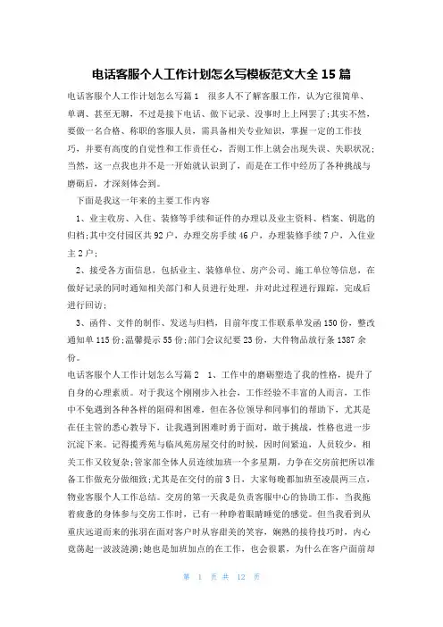 电话客服个人工作计划怎么写模板范文大全15篇