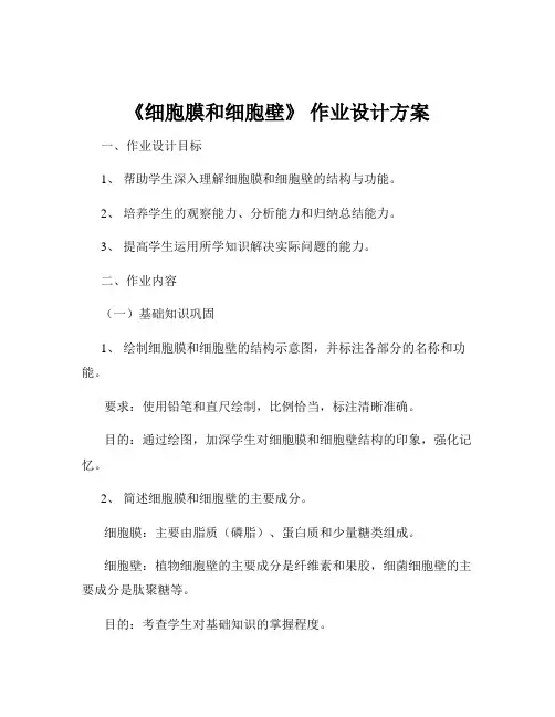 《细胞膜和细胞壁》 作业设计方案
