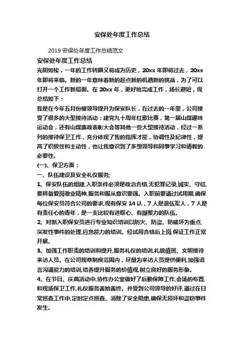 2019安保处年度工作总结范文