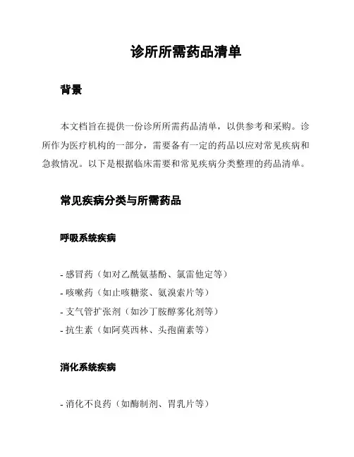 诊所所需药品清单