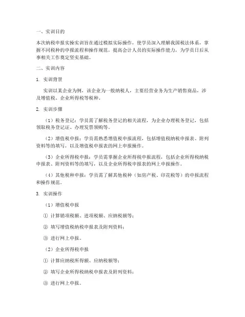 纳税申报实操实训报告