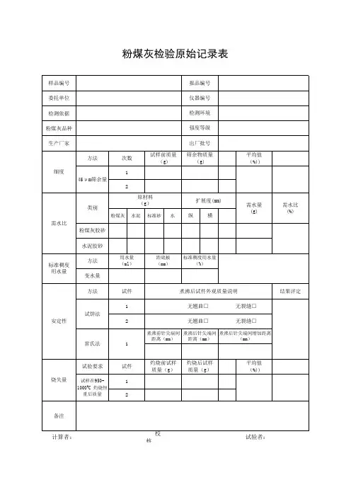 粉煤灰检验原始记录表