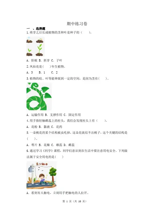 教科版四年级下册科学期中练习提优卷带答案