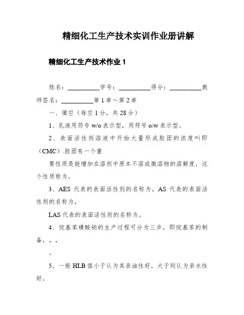 精细化工生产技术实训作业册讲解
