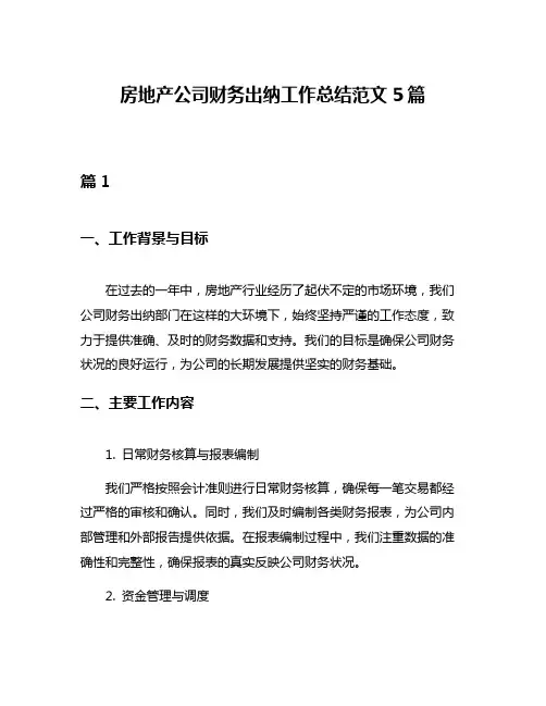 房地产公司财务出纳工作总结范文5篇