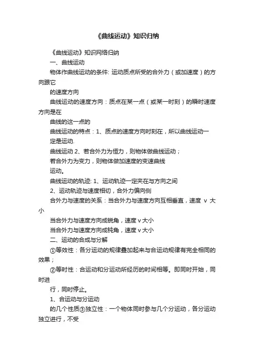 《曲线运动》知识归纳