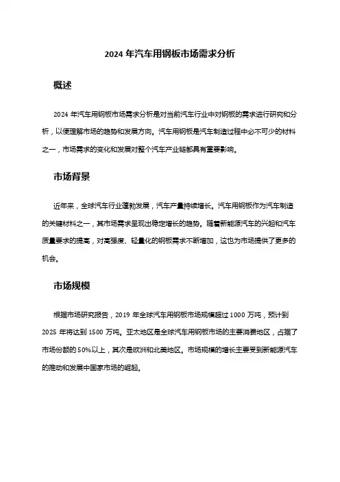 2024年汽车用钢板市场需求分析
