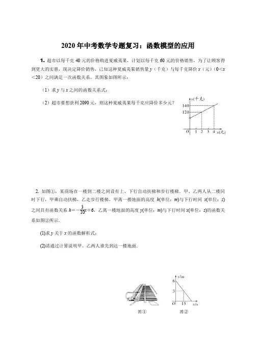 2020年中考数学专题复习：函数模型的应用(含答案)