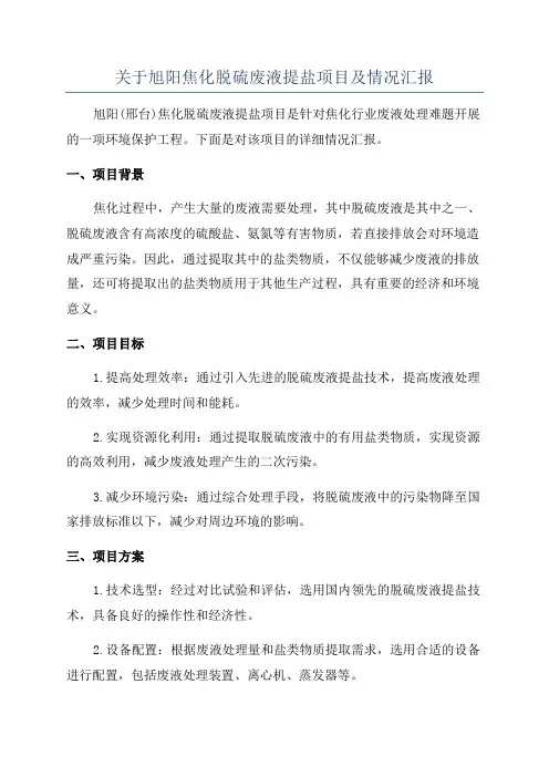 关于旭阳焦化脱硫废液提盐项目及情况汇报