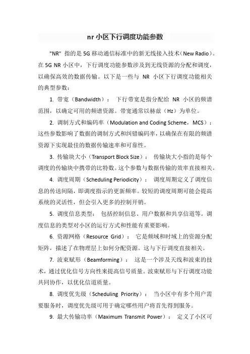 nr小区下行调度功能参数