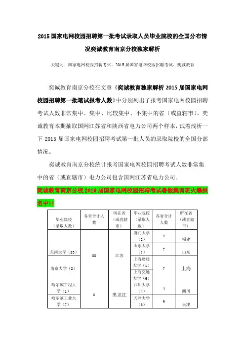 2015国家电网校园招聘第一批考试录取人员毕业院校的全国分布情况