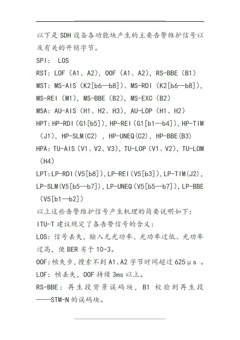 SDH常见告警