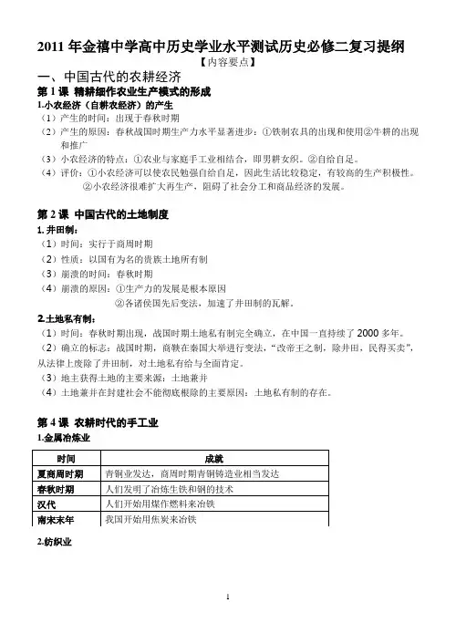 高中历史必修二学业水平测试复习提纲