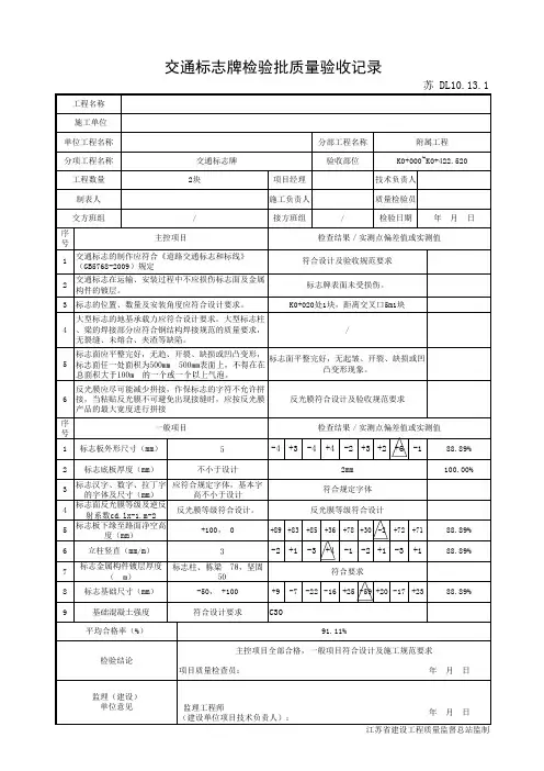 交通标志牌检验批