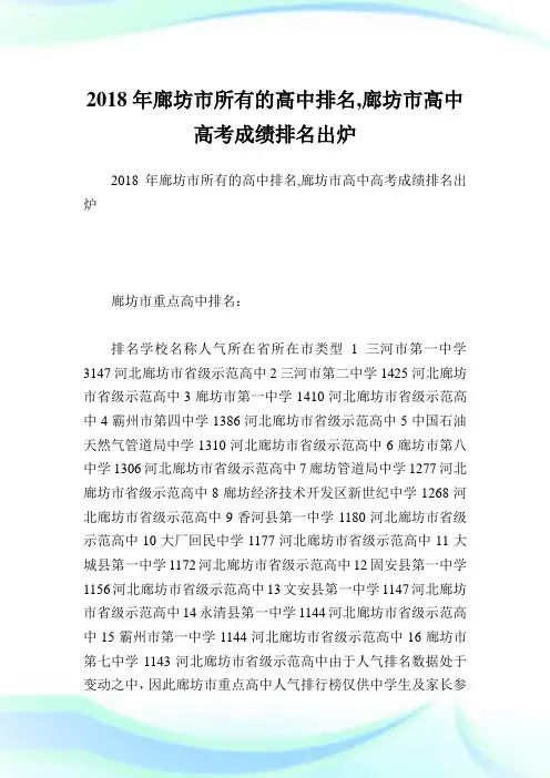 廊坊市所有的高中排名,廊坊市高中高考成绩排名出炉