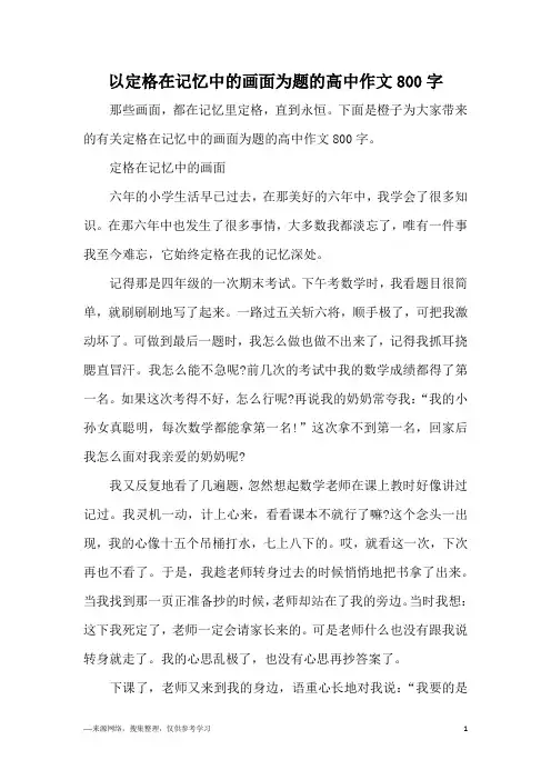 以定格在记忆中的画面为题的高中作文800字