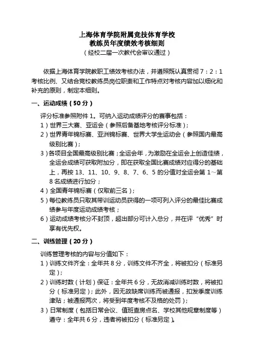 上海体院教练员绩效考核细则