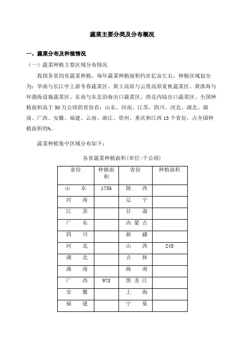 蔬菜主要分类及分布概况