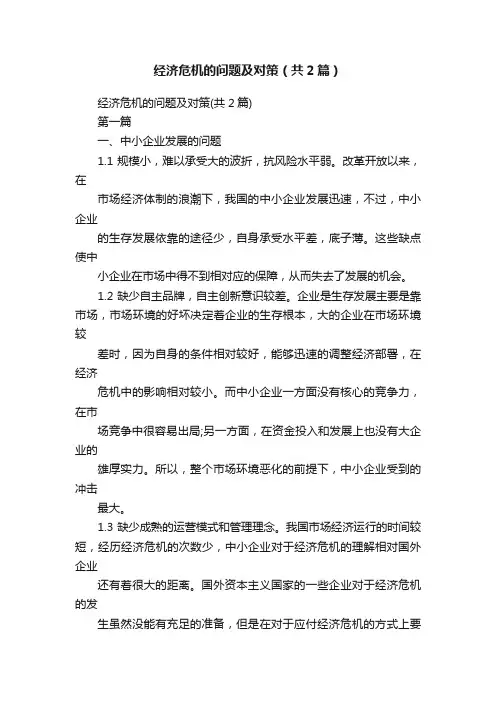 经济危机的问题及对策（共2篇）