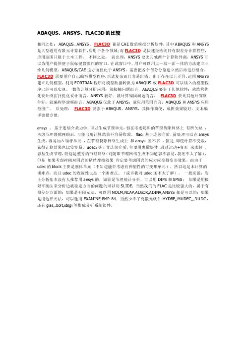 ABAQUS、ANSYS、FLAC3D的比较